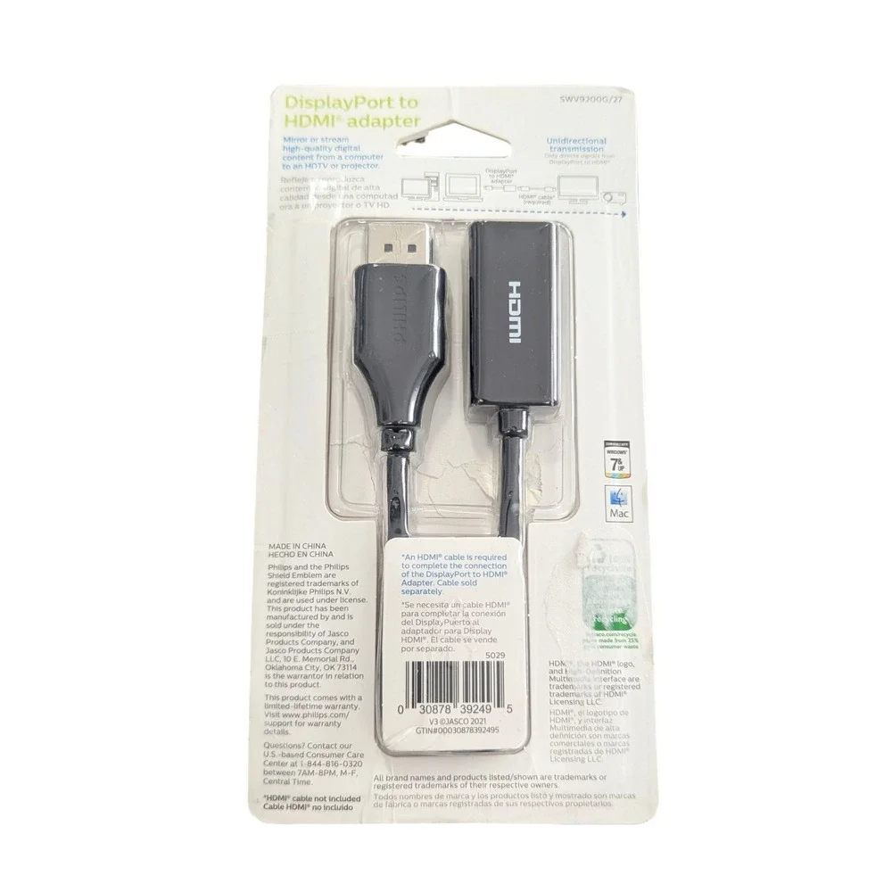 Z2O Philips‎ Display Port to HDMI Adapter In Black